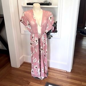 Pink floral print cover up. Size small